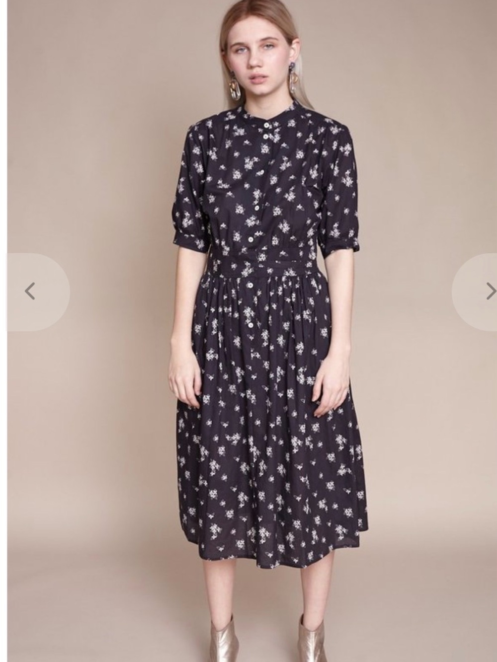 Warm NYC Montessori Dress Black Floral  sz 2(6-8US) Cotton Button Front Midi EUC